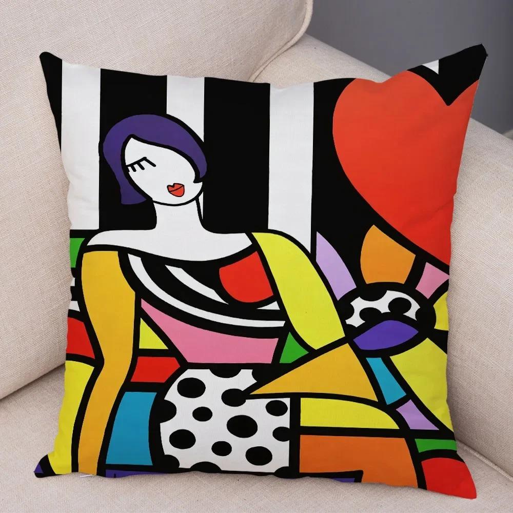 Geometric Cartoon Girl Decorative Pillowcase Living Room Office Ornaments Home Pillowcase