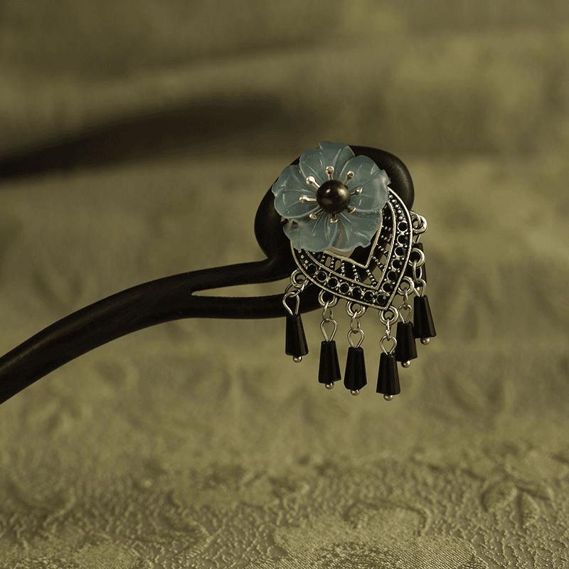 Retro Wooden Tassel Hairpin Chinese Style Simple Hair Stick Daily Bun Hair Accessory