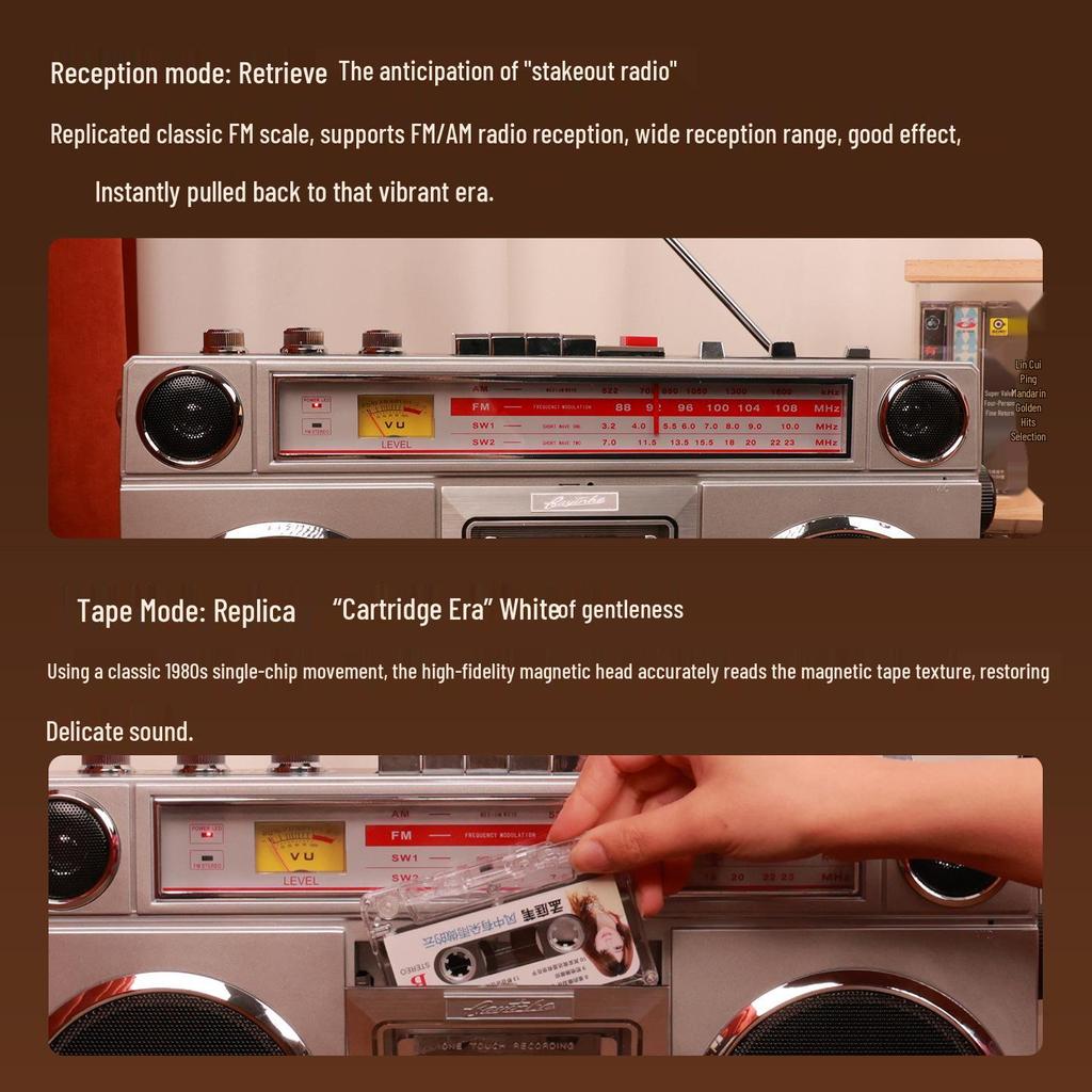 Vintage Cassette Player with Stereo Recorder and FM Bluetooth Speaker