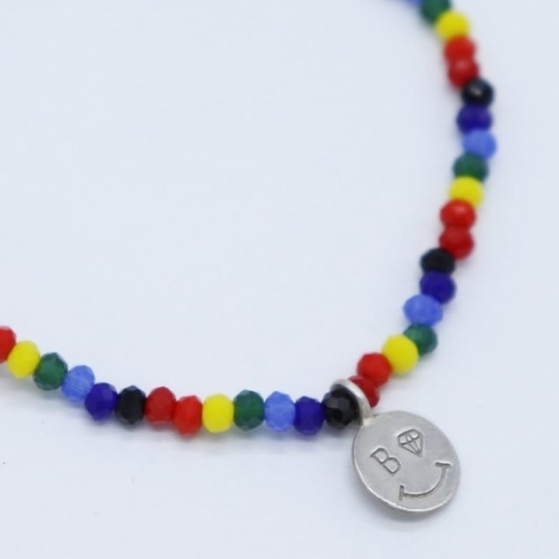 BONBEAU Rainbow Crystal Beads Bracelet Rainbow Silver Smile Bead Bracelet