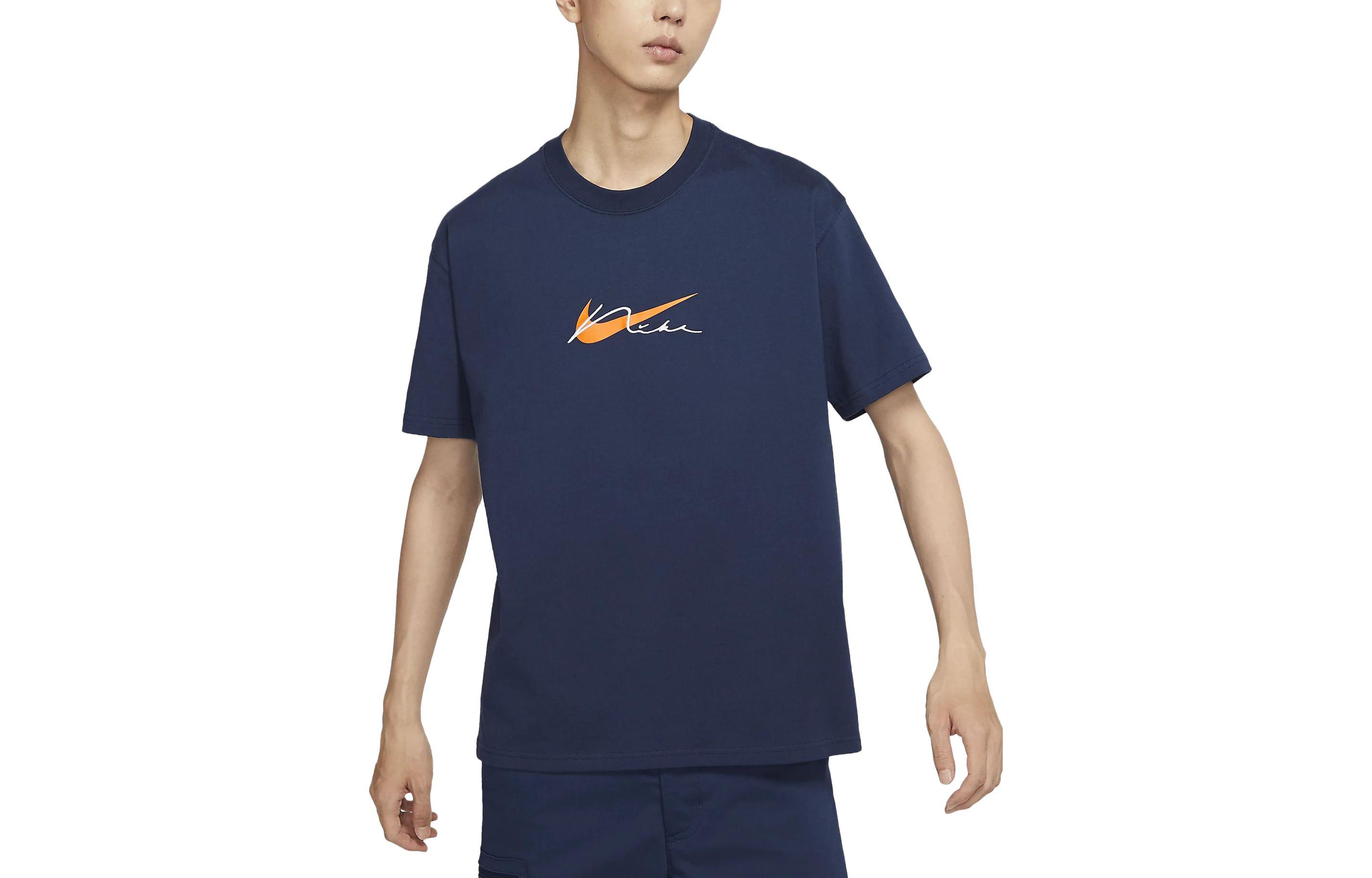 Nike T Shirts Men s Marine Blue Crew Neck Moderate Straight Fit DV9141-410 S
