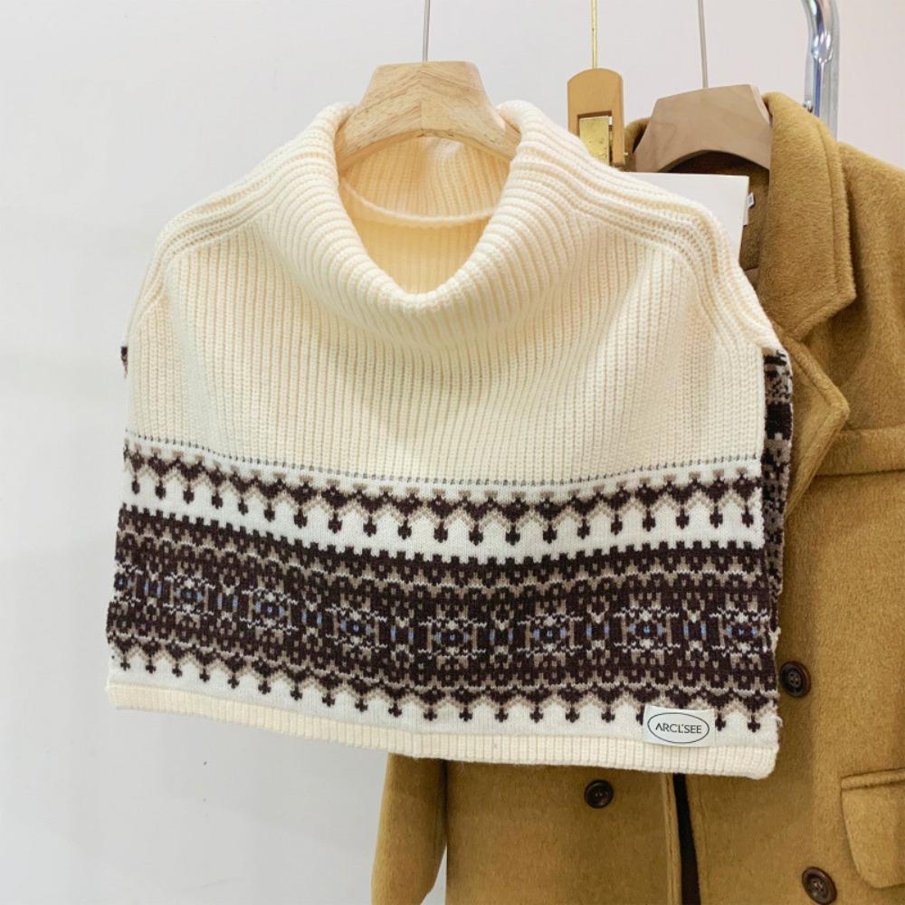 Pullover Jacquard Scarf Warm Neck Wraps Retro High Neck Cape  Clothes Decoration Accessories белый