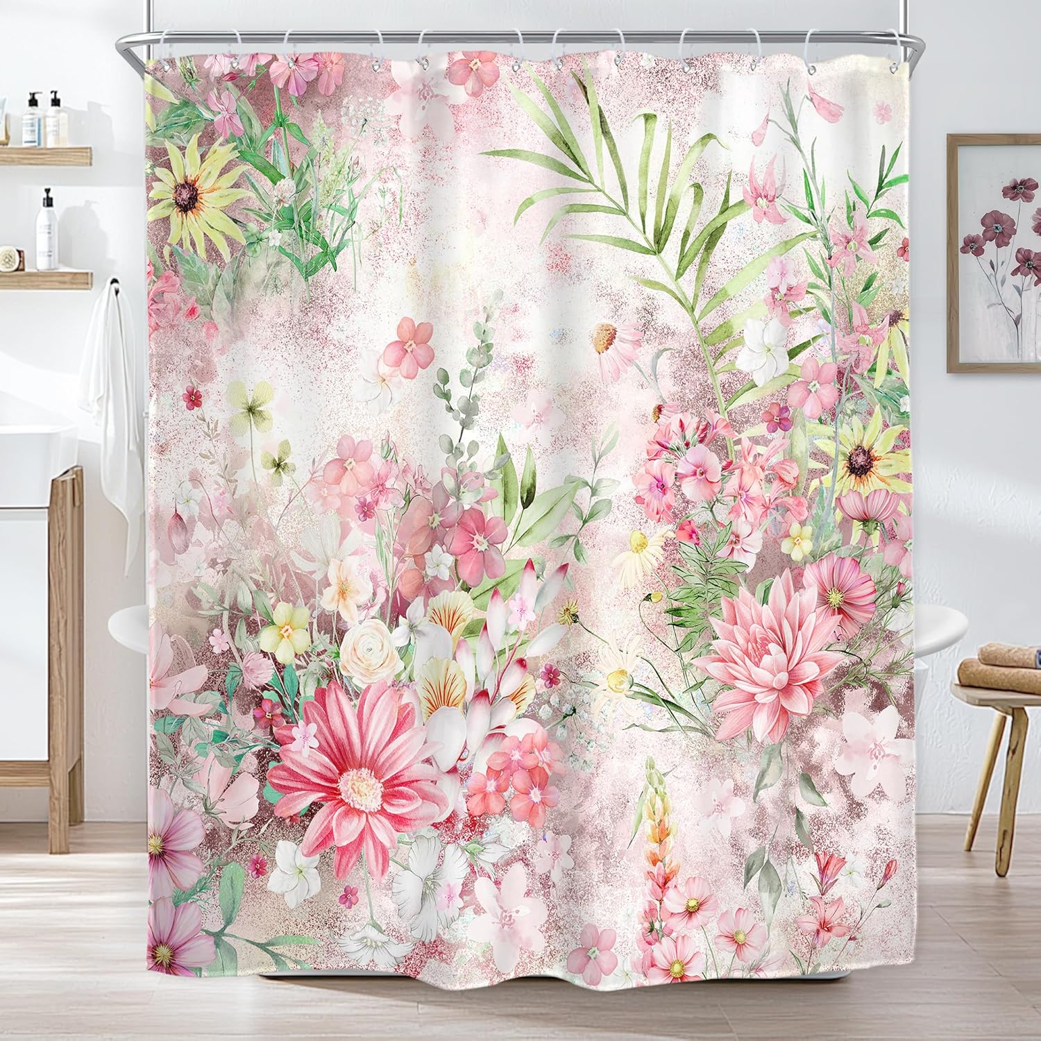 

Цветная Цветочная Занавеска для Душа Весенний Цветок Винтажная Абстрактная Картина Маслом Полевой Цветок Бохо Ретро Арт Ткань Водонепроницаемая 90x180CM