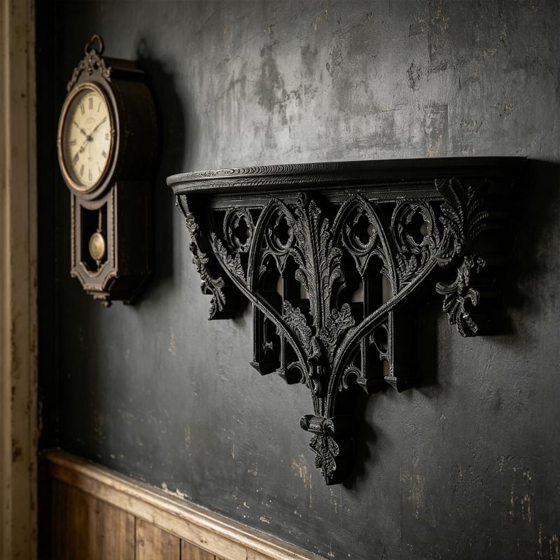 Gothic Hollow Carved Wall Shelf Plastic Floating Shelves For Home Decors Holds Books And Display Items Easy Installation
