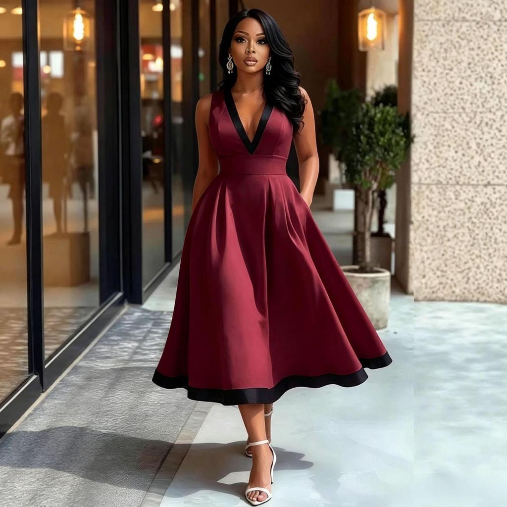 Elegant Color Block High-Waisted Women's Banquet Dress
