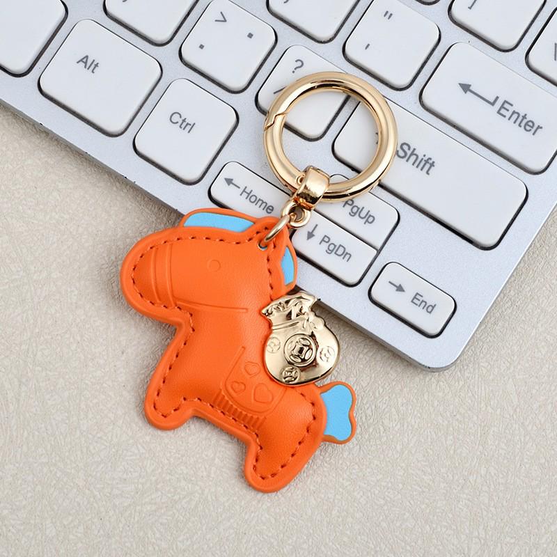 Instant Wealth Leather Keychain: Cartoon Pony Bag Charm & Couple Car Pendant - New Year Gift