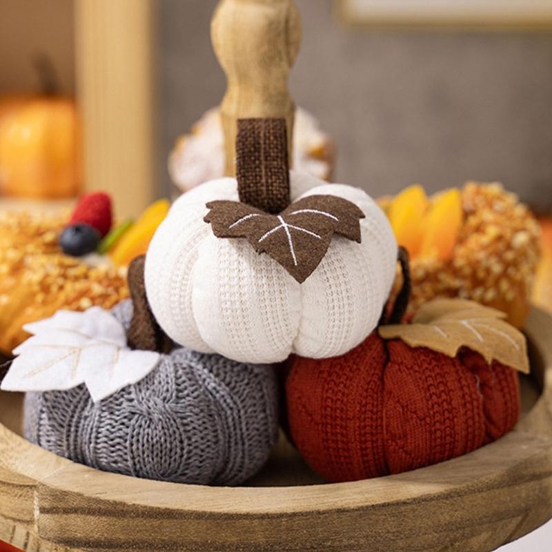 Soft Durable Knit Pumpkins Set For Thanksgiving Table Window Decorations Fall Harvests Party Supplies