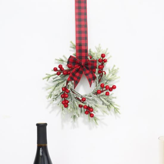 Mini Christmas Cabinet Wreath for Kitchen Red Berry Door Wreath with Bow for Farmhouse Holiday Xmas Party Decoration