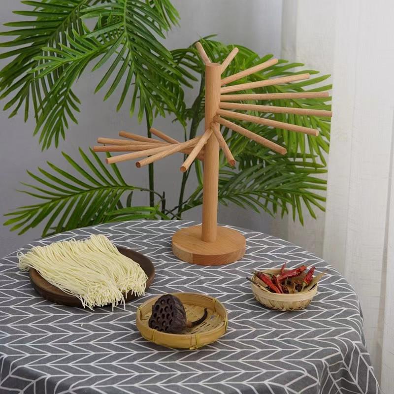 Porta Essiccazione e Conservazione Noodles in Legno Pieghevole Rotante per Piani Cucina