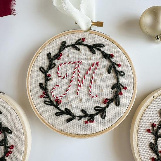 DIY Embroidered Christmas Ornaments Personalized Initial A–Z Monogram Embroidery Set Mini Handmade Christmas Embroidery