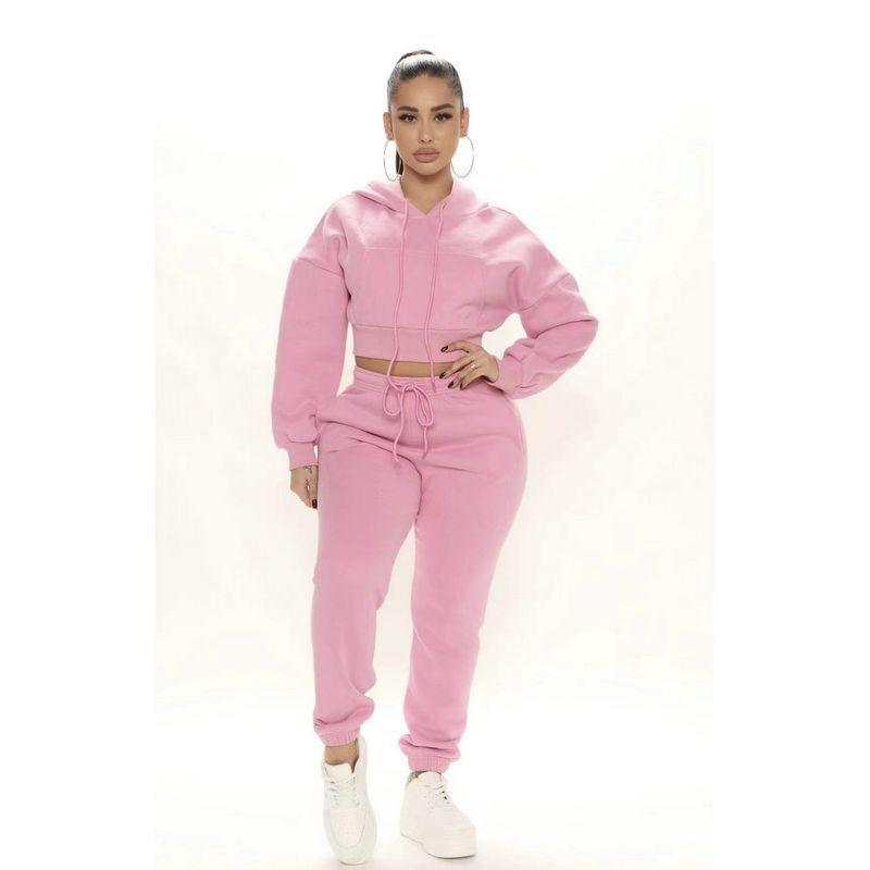 Winter 2024 European and American Single Fashion Nova Casual Sports Style Pure Color Hooded Fleece Short Tops