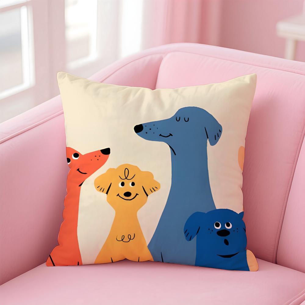Casual Daily Simple Cute Friendly Cats And Dogs Cushion Cover Pillow Case Soft Friendly Fabric  Concealed Zipper