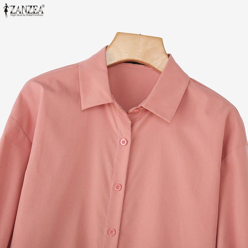 ZANZEA Damen Umlegekragen Locker 3/4-Ärmel Einfache Bluse