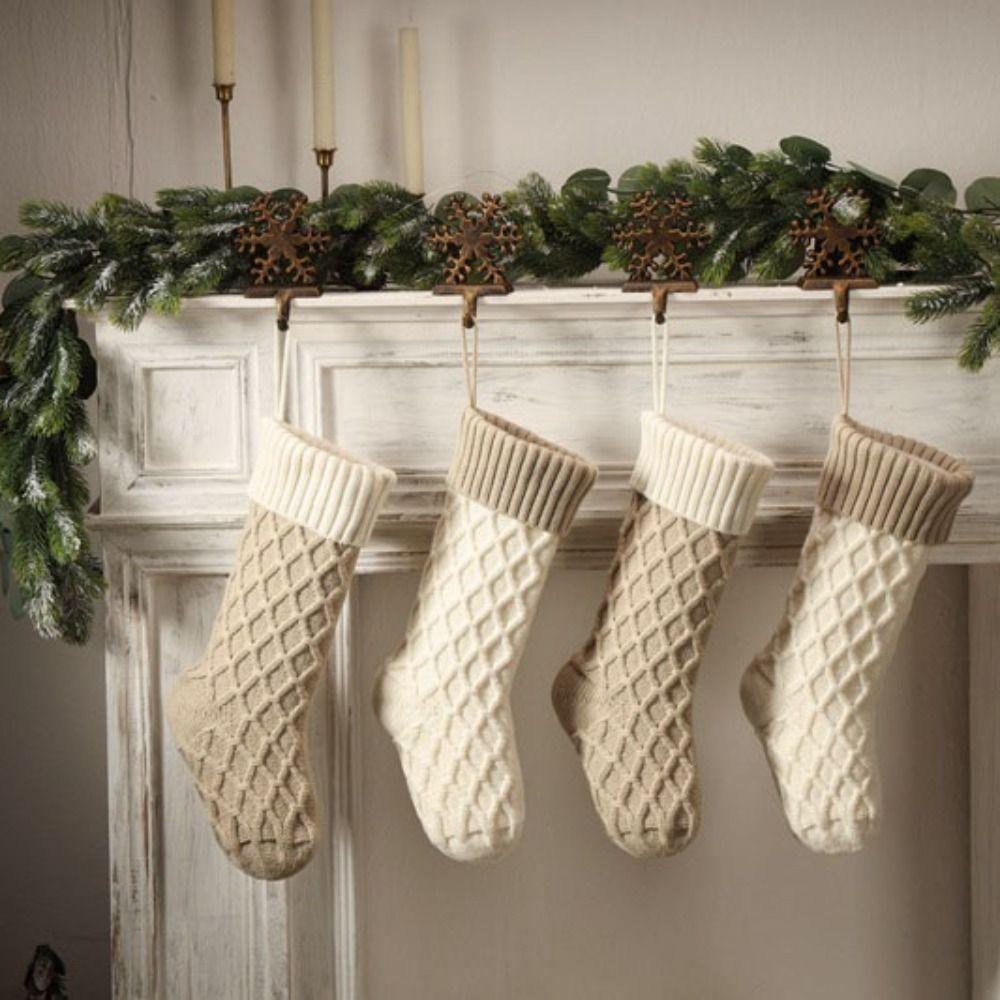 Exquisite Rhombus Texture Knitted Christmas Stocking Reusable Large Size Christmas Gift Socks Yarn Xmas Gift Bag Fireplace