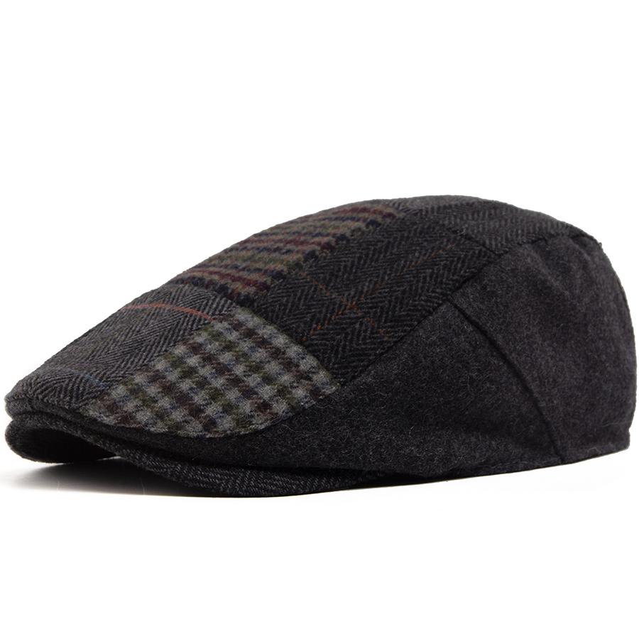 Men Women Patchwork Plaid Beret Vintage Wool Blend Flat Cap Autumn Winter Newsboy Hat Fashion Casual Female Ivy Caps For 54-58cm