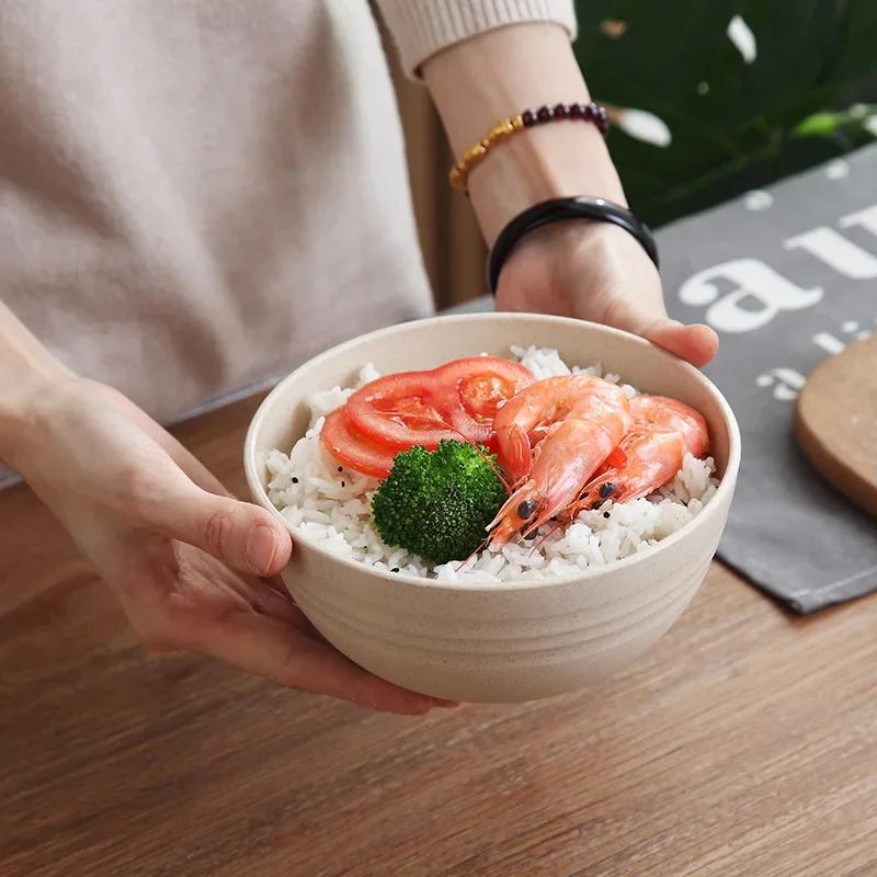 2 Size Round Wheat Straw Bowl Anti-fall Soup Bowls Children Japanese Bowl Sets for Noodles Snack Beauty Table Accessories