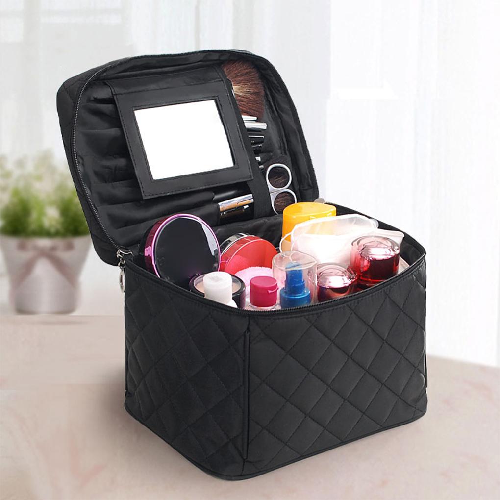 Makeup Bag Handle Dustproof Mirror Cosmetic Bags Square Soft Foldable Lightweight Toiletry Case Traveling Foundation