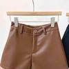 Petite Patchwork High Waist Leather Hot Pants with Furry Design for Autumn/Winter