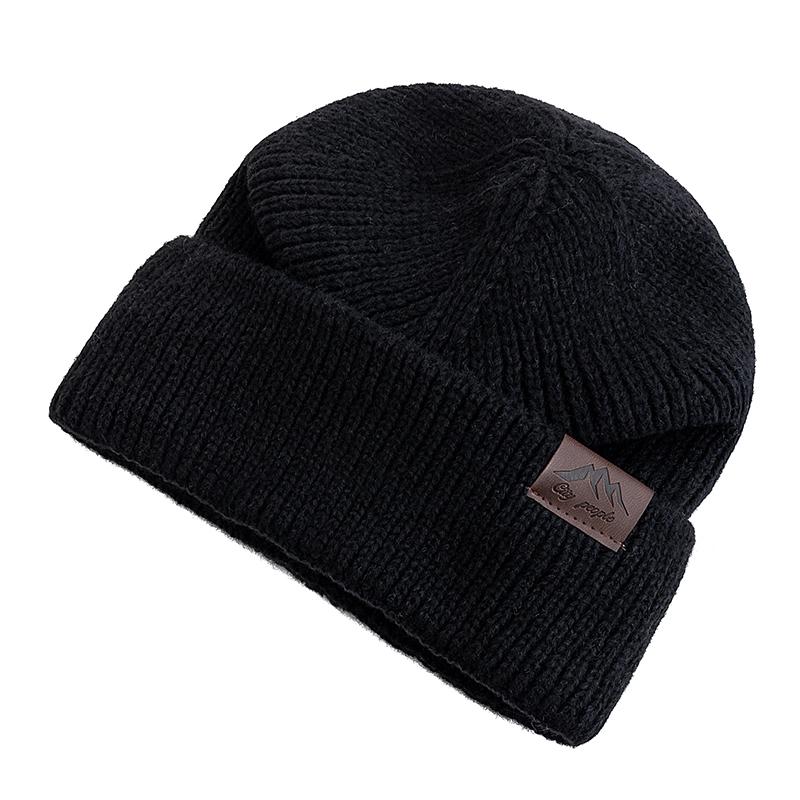 Neue CITY Lederetikett Wintermütze Plüschfutter Warmhaltemütze Stilvolle Weiche Beanie Mütze für Männer Frauen Outdoor Strickmütze