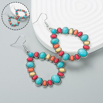 Luxurious Long Fashion Exaggerated Earrings Turquoise Geometric Alloy Color Earrings