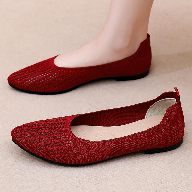 New Summer Women's Shoes Soft Sole Soft Breathable Fashionable Casual Shoes Shallow Mouth Flying Mesh Flat Beanie Shoes