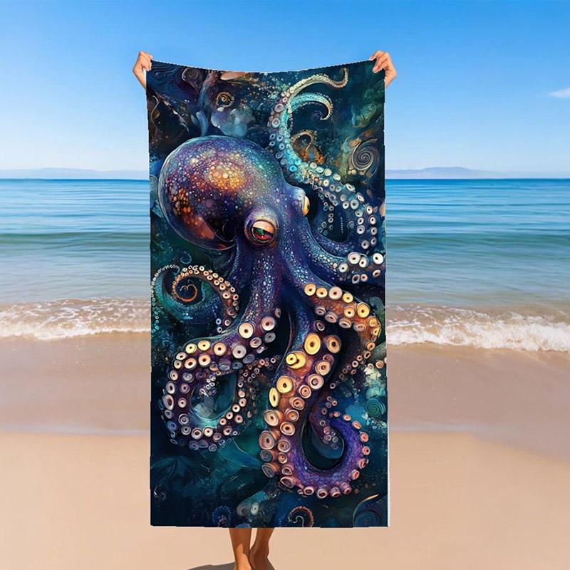 Colorful Octopus Beach Towel for Fun Patterned Sunscreen And Windproof Suitable For Swimming Pool Camping Travel Blanket W40*H60(CM)