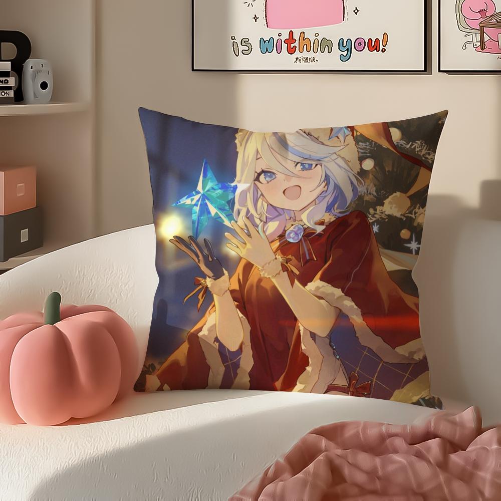 Game Genshin Furina Cushion Cover Pillowcase Short Plush Invisible Zipper Room Sofa Cushion Cover