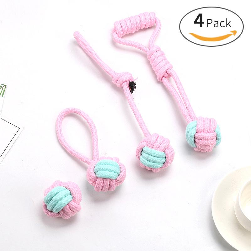 Durable Cotton Rope Pet Toy Set: Teething & Knotted Ball Toys for Cats and Dogs