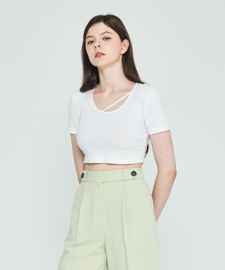 DEPASION Silket Crop Short Sleeve T-Shirt (White)