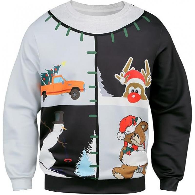 New Green Hair Monster Santa Claus 3D Digital Print Christmas Peripheral Round Neck Long Sleeved Women's Pullovers