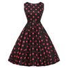 Women's Retro Hepburn Style One Neckline Sleeveless Polka Dot Printed Dress with Black Belt