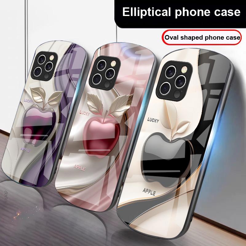Glücklicher Schwarzer Apfel Für IPhone 16 Pro Max 15 Pro 14 13 12 Mini 11 XS Max XR 7 8 Plu SE 2022 Elliptische Glas-Handyhülle