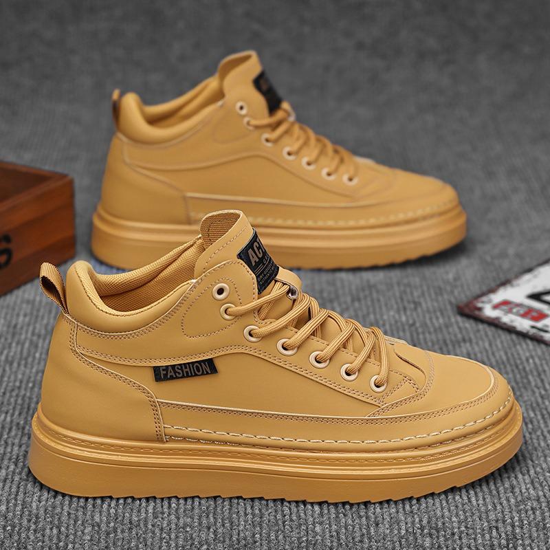 Autumn men's shoes new breathable waterproof high-top chef shoes men's trend versatile black leather shoes casual Martin boots