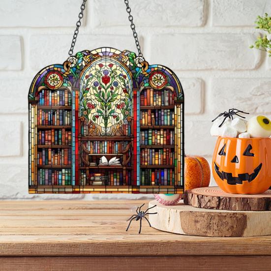 Halloween Suncatcher Stained Glass Window Hanging Sun Catcher Acrylic Ghost Plant Bookshelf Decoration for Window Wall Art Decor