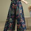 Jeans Flower Floral Print Autumn Wide Leg Pants Women Loose Fashion Ladies Oversized Trousers Elastic Waist Woman Denim Pants
