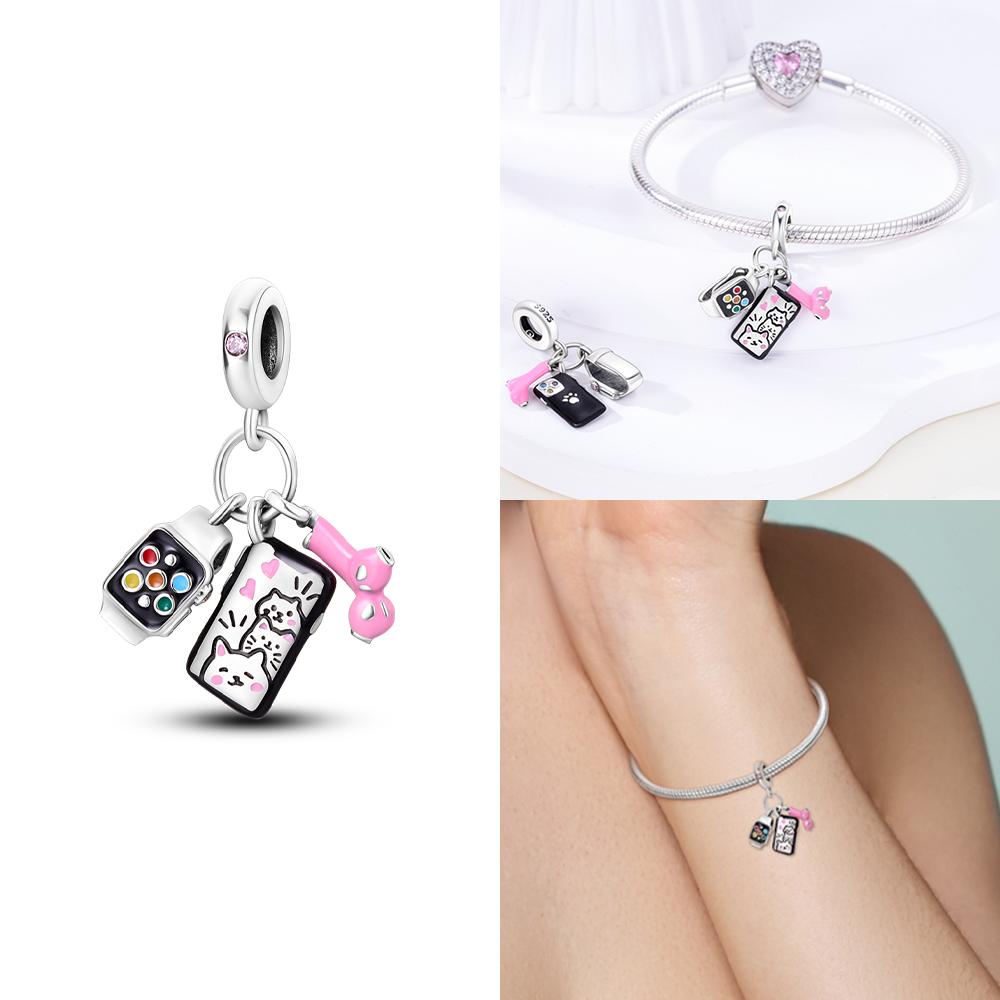 Copper Charms Fit Original Beads Bow Perfume Bottle Pink Charms For Women Fine Diy Birthday Jewelry Gifts
