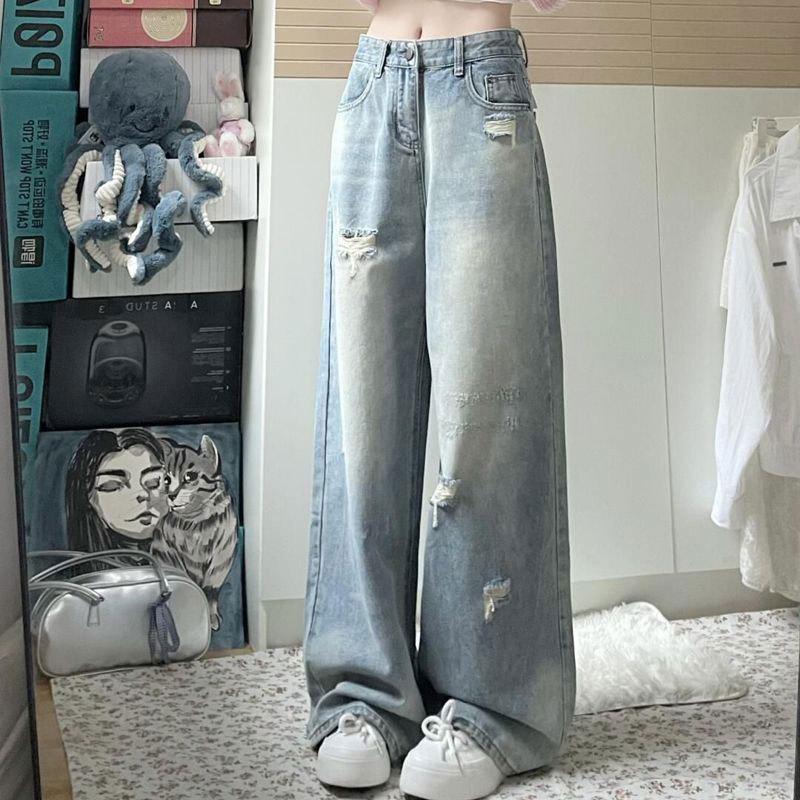 Women s Plus-Size High-Waisted Distressed Wide-Leg Denim Jeans 2XL светло-синий