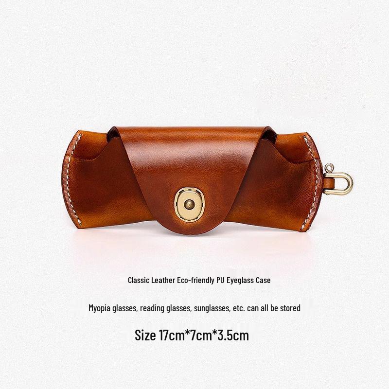

Premium Leather Snap-Closure Eyeglasses Case for Men & Women - Anti-scratch Handheld Storage for Business Commute