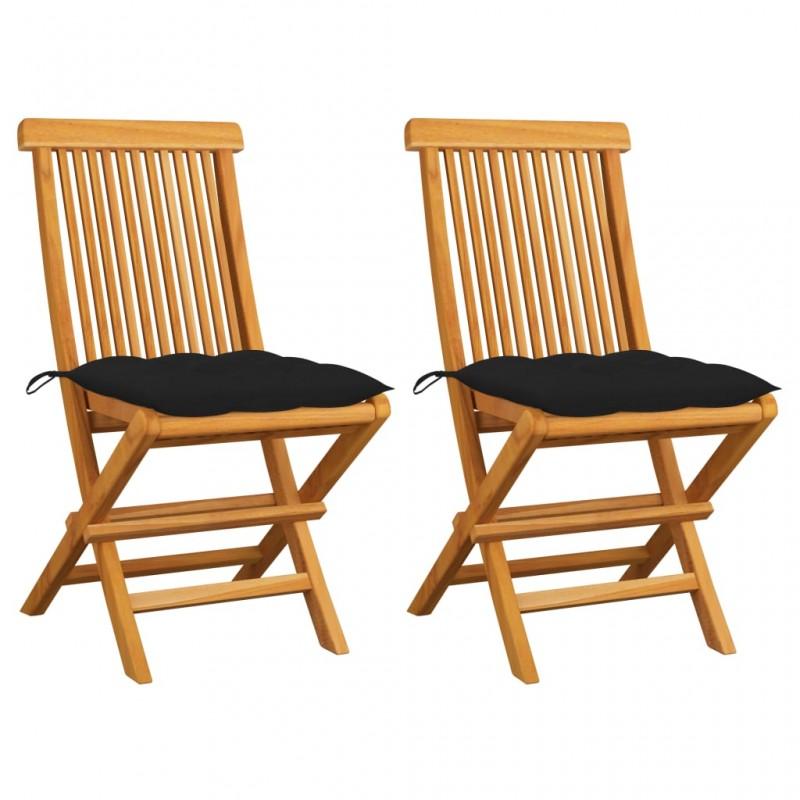 Day and Night - Day and Night Garden Chairs 2 Pcs Solid Teak Wood with Black Cushions