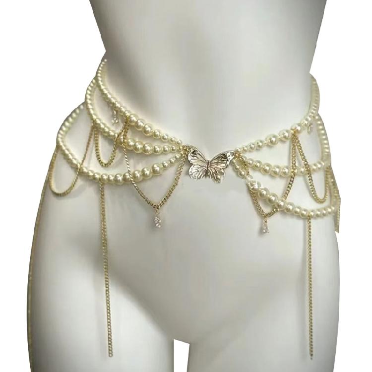 Multi Layered Waist Chain Beaded Belly Chain Bikini Decor with Floral Pearls Tassels Accents for Various Occasion