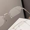 New Fashion Frameless Eyeglasses For Women Men Silver Rectangle Anti Blue Light Glasses Small Square Frame Harajuku  Glasses