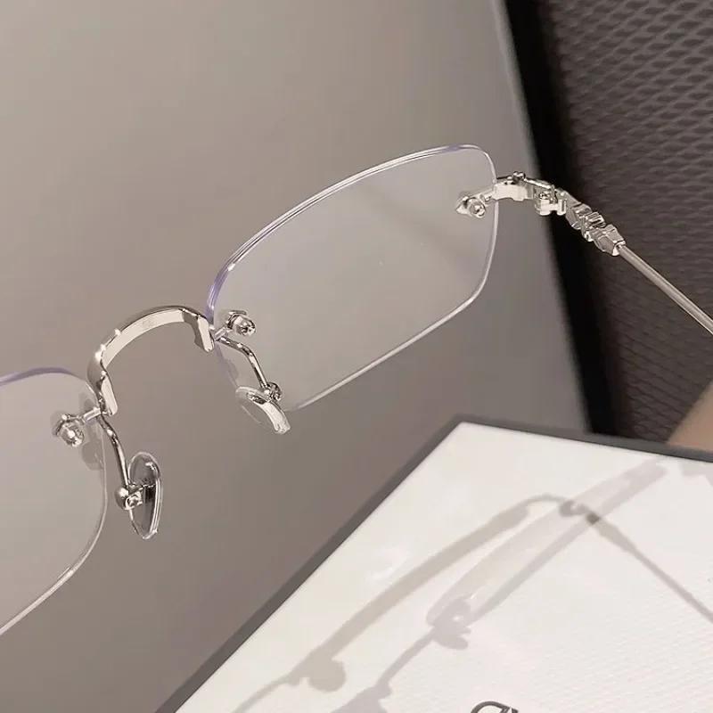 New Fashion Frameless Eyeglasses For Women Men Silver Rectangle Anti Blue Light Glasses Small Square Frame Harajuku  Glasses