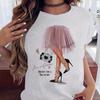 Women's Top Urban Girl Printed Casual White Cute Simple Retro Front Shoulder Pure Cotton Short Sleeved T-Shirts Women’s