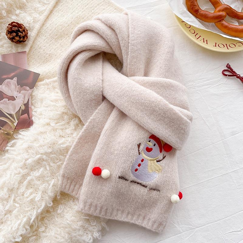 Cute Christmas Snowman with Wool Knitted Scarf for Men and Women, Thickened New Atmosphere Scarf In Winter