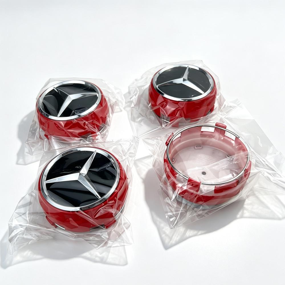 CRN1 4pcs 75mm Car silver Red Wheel Center Hub Caps For Mercedes Benz AMG W212 W205 W204 W211 W213 Accessories A0004000900