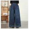DIMANAF 2026 Summer New Plus Size Women Jeans Elastic Waist Long Pants Loose Casual Denim Cotton Trousers Plaid