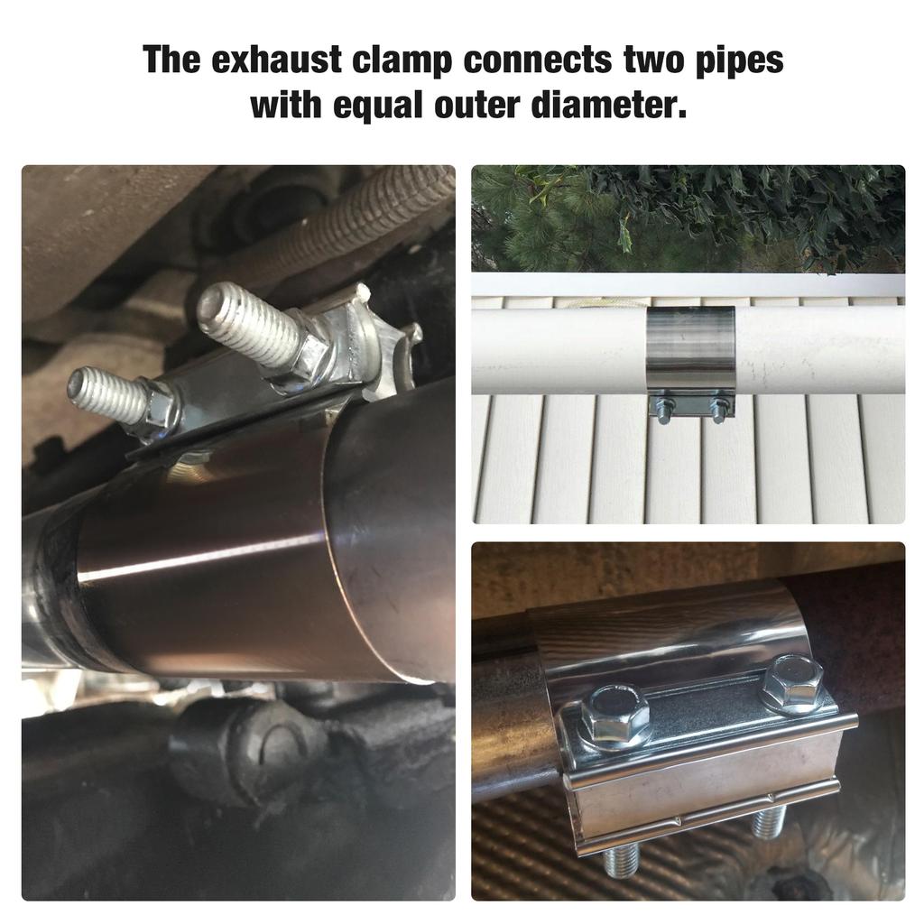 2.25 Inch Exhaust Muffler Clamp Stainless Steel Butt Joint 2pcs Sleeve Catalytic Converters Exhaust Band Clamp