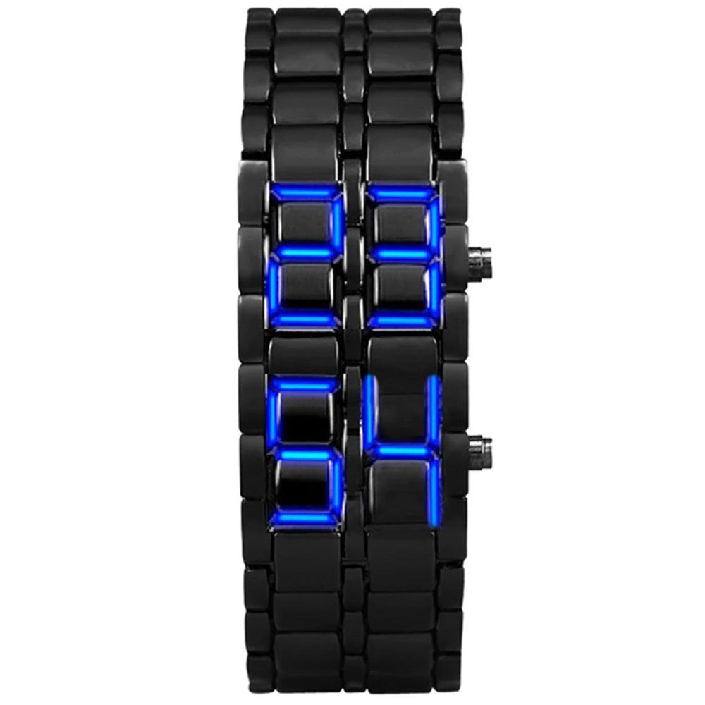 Fashion Men's Digital Lava Wristwatch Full Metal Black Red/Blue LED Display Sporty Creative Gift for Male Youth