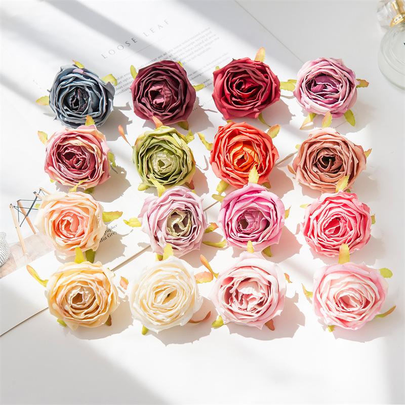 Große gerollte Kanten Rosenkopf Handgemacht DIY Künstliche Rosen Blumen Schößchen Hochzeitsblume Künstliche Requisiten Dekoration Kunstblumen