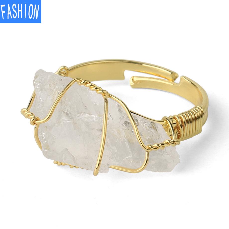Natural Crystal Golden Wiir Wrap Ring Crystals Adjustable Ring Creative Gift for Women